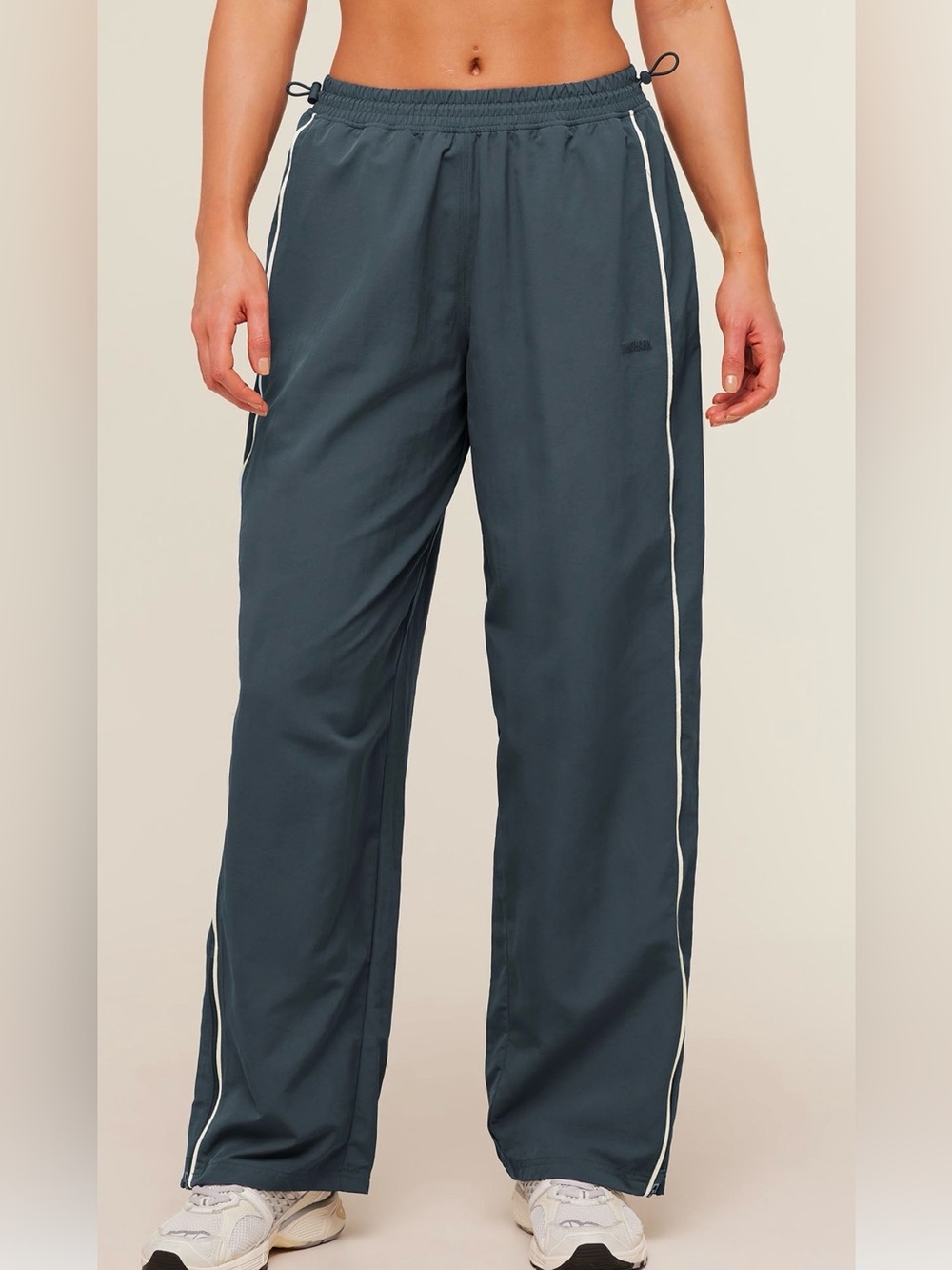 Gymshark Women's Slate Track Pants with White Piping XL